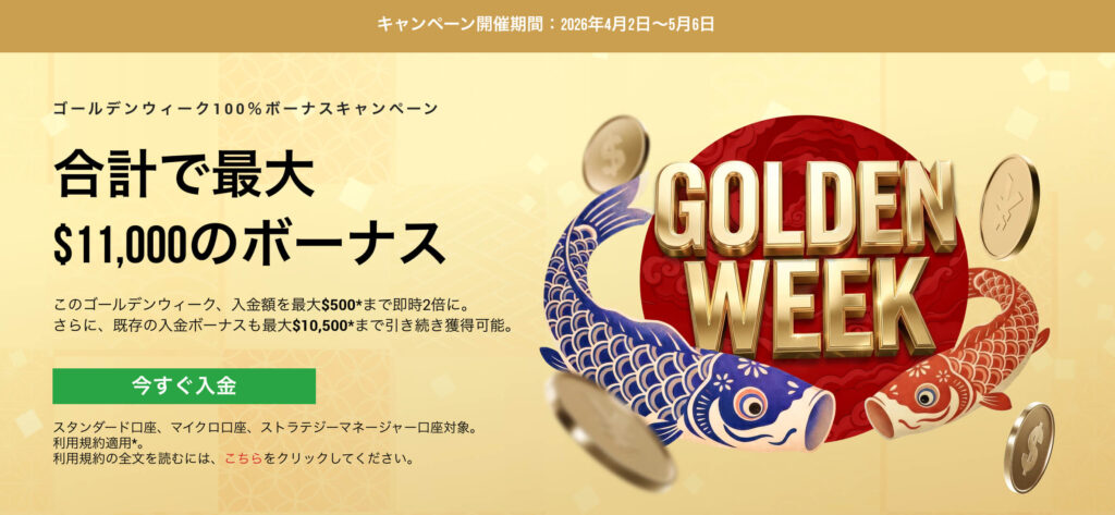 XMTradingゴールデンウィーク100-入金ボーナス