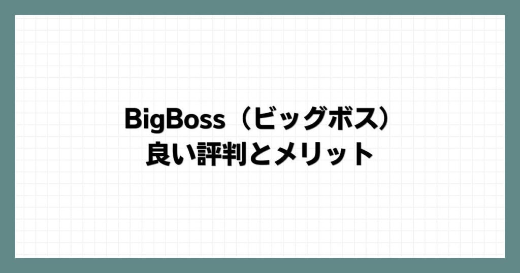 BigBoss（ビッグボス）の良い評判とメリット