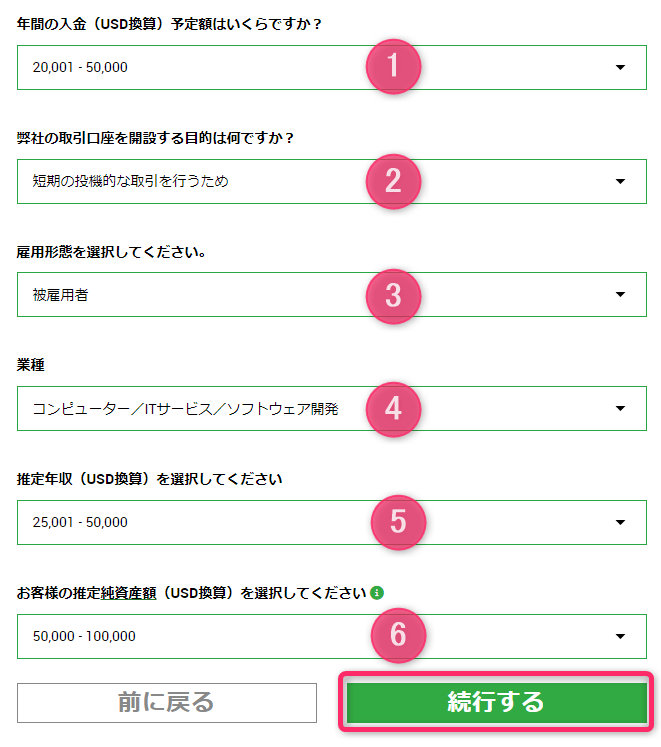 投資家情報を入力