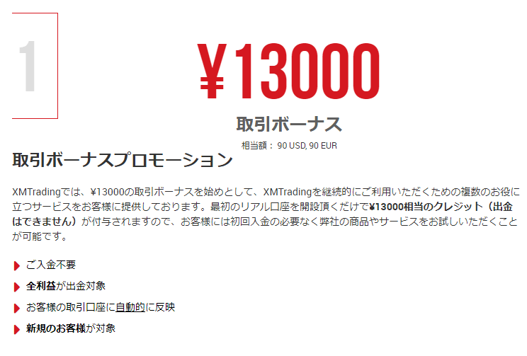 XM｜13,000円の口座開設ボーナス