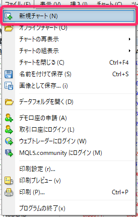 ファイル→新規チャート