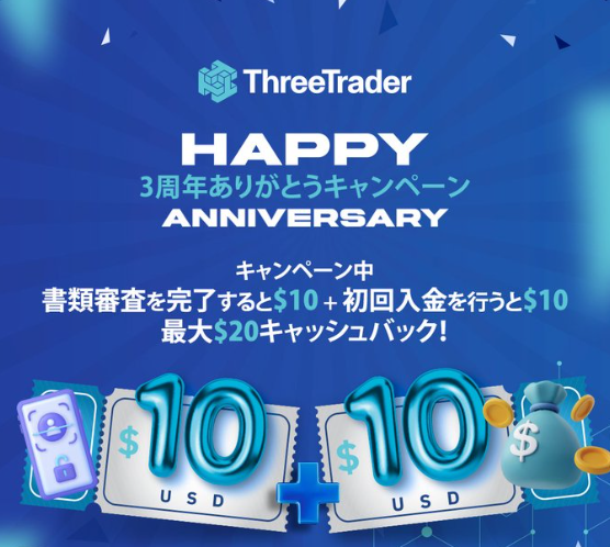 ThreeTraderの3周年記念ボーナスキャンペーン