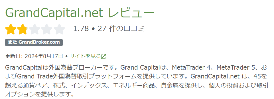 FPA（Forex Peace Army）GrandCapitalの評価・評判