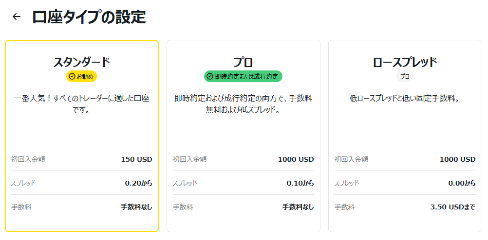 口座タイプを選択する