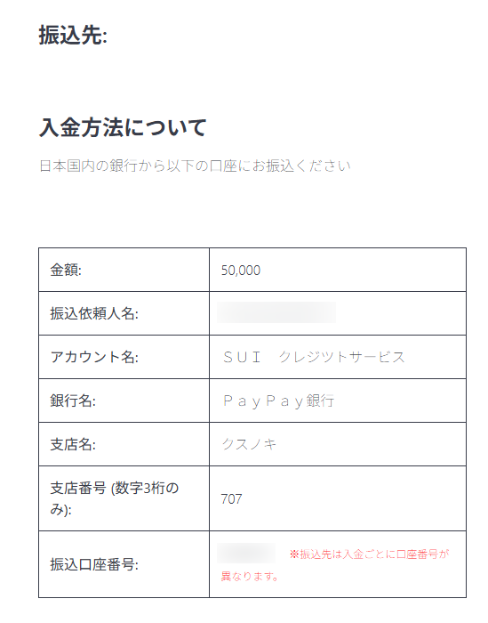 表示された指定口座へ送金