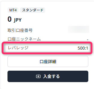ダッシュボード画面でレバレッジをチェック