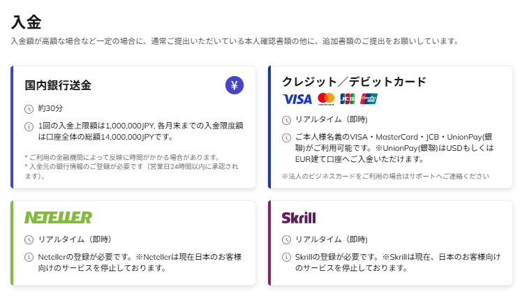 入金後すぐに取引可能