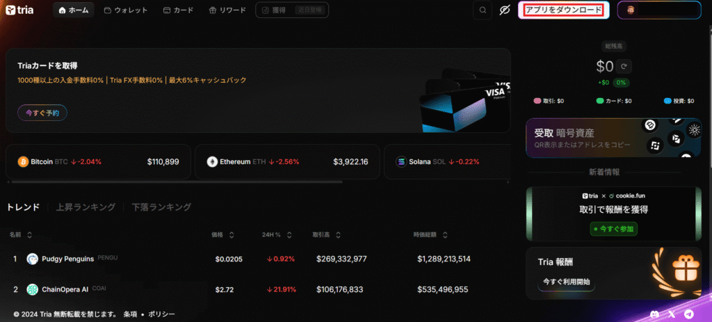 TriaPay始め方PCログイン後トップ画面